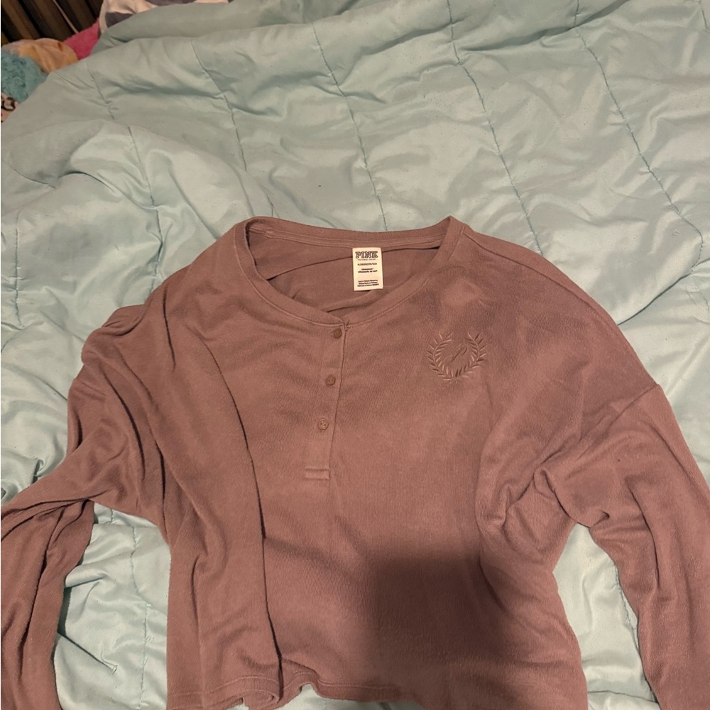 PINK Victoria's Secret Mauve Long Sleeve Henley Top